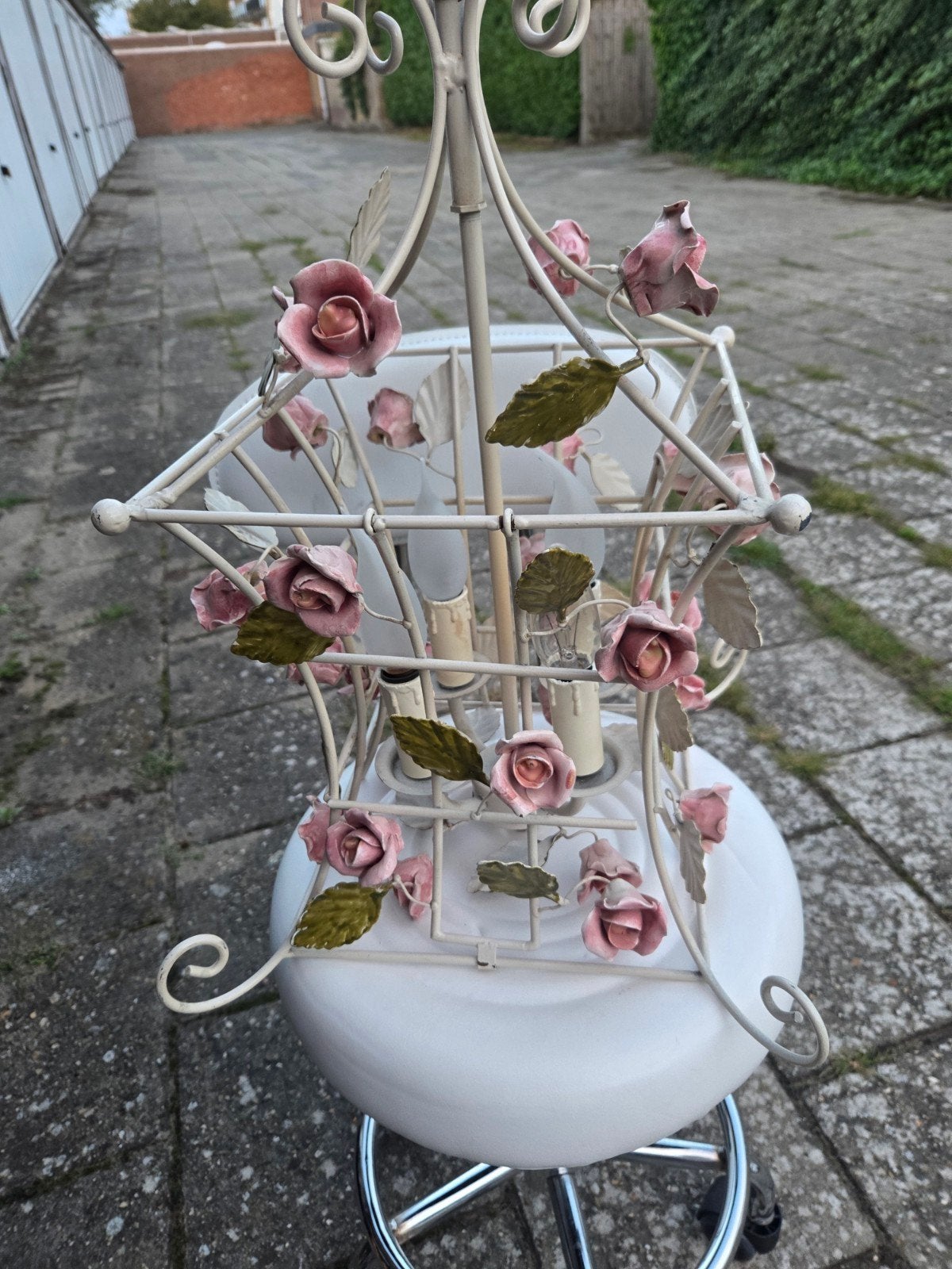 Vintage Italiaanse hanglamp met porseleinen roze, Ophalen