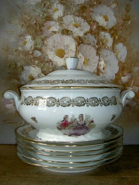 Franse borden + dekschaal, Ophalen of Verzenden