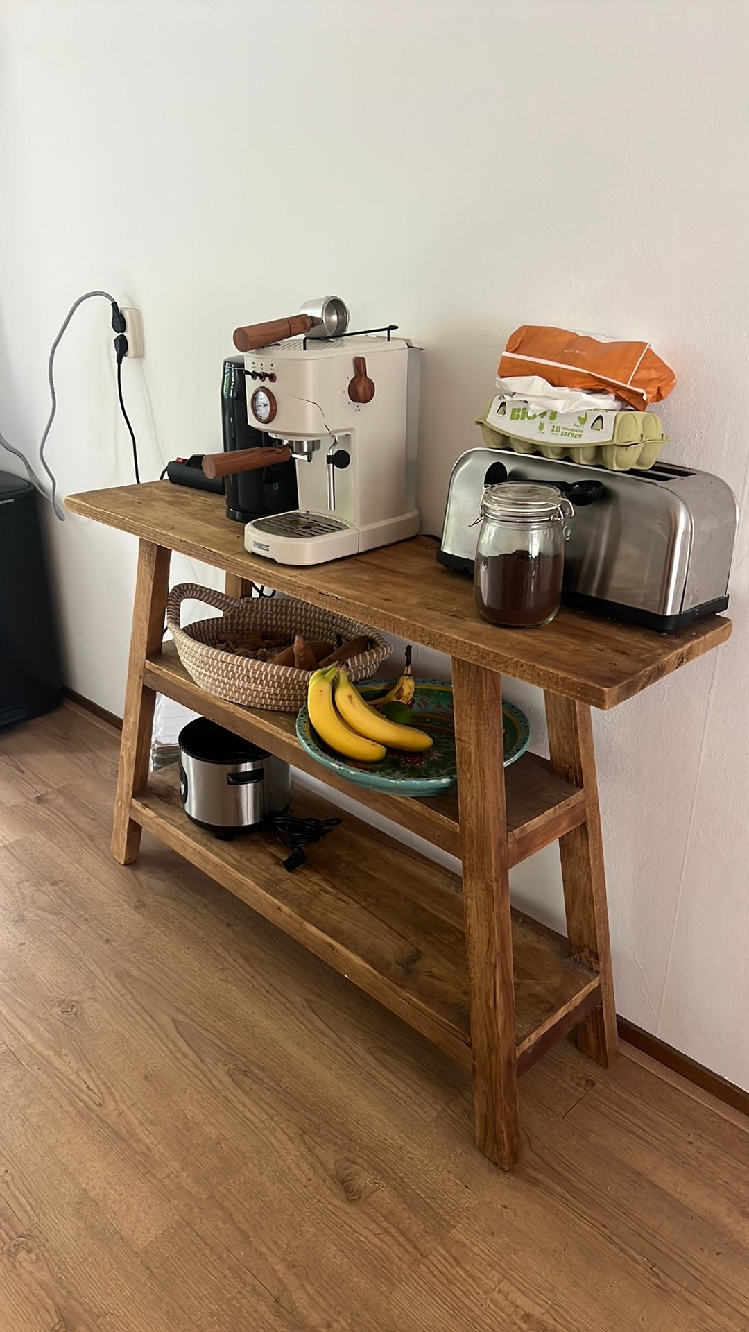 Houten Sidetable Wandtafel Indonesisch Hout, Ophalen, 100 tot 150 cm, Zo goed als nieuw, 25 tot 50 cm