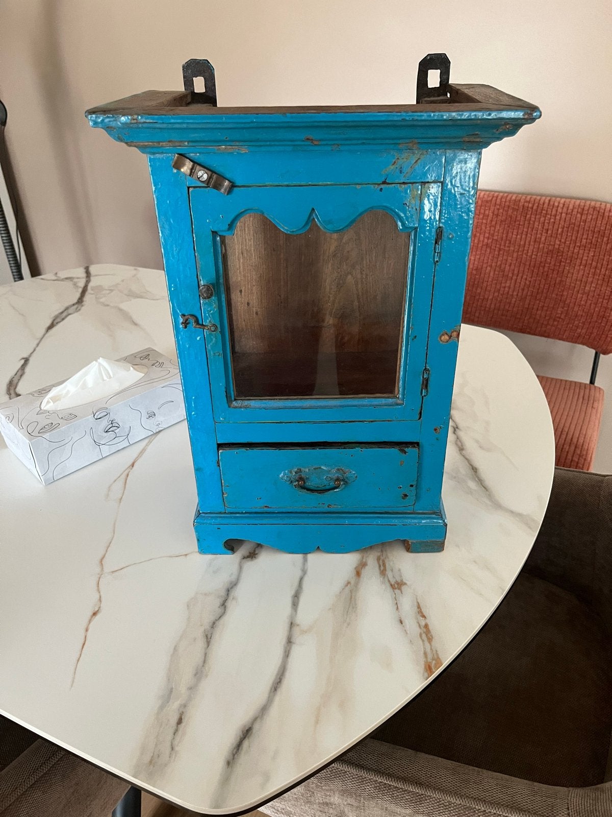 Vintage Teakhouten Wandkastje - Blauw, Ophalen