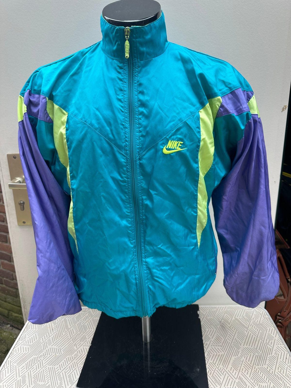 Vintage Nike Windjack - Turquoise, Paars, Neon Groen, Ophalen of Verzenden, Zo goed als nieuw, Maat 46/48 (XL) of groter, Blauw