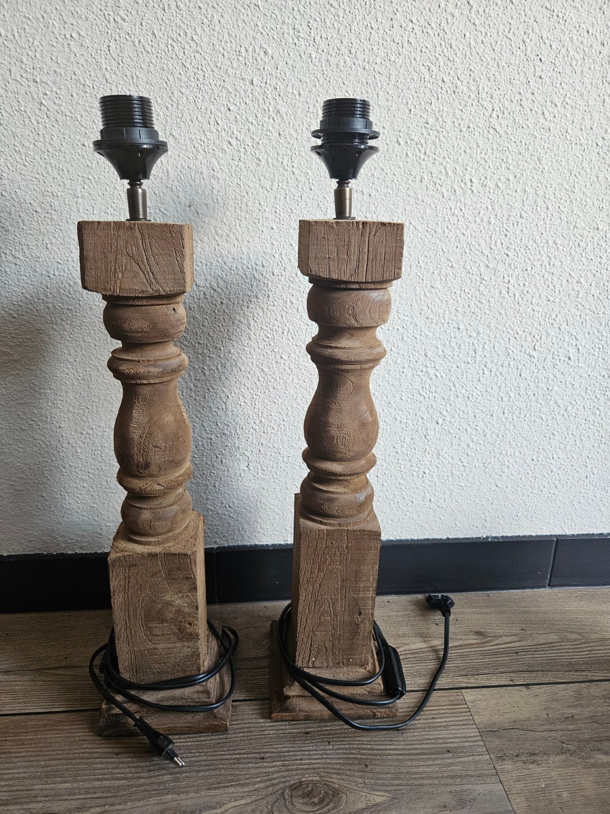 Houten lampenvoet landelijke stijl, Huis en Inrichting, Lampen | Tafellampen, Ophalen, E27 (groot), Zo goed als nieuw, 58 cm