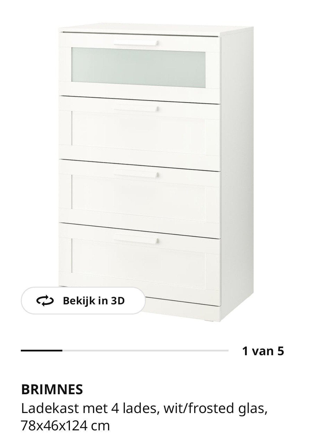 IKEA BRIMNES Ladekast met 4 lades, wit/frosted glas, Huis en Inrichting, Ophalen, Gebruikt, Modern, Scandinavisch, 100 tot 150 cm