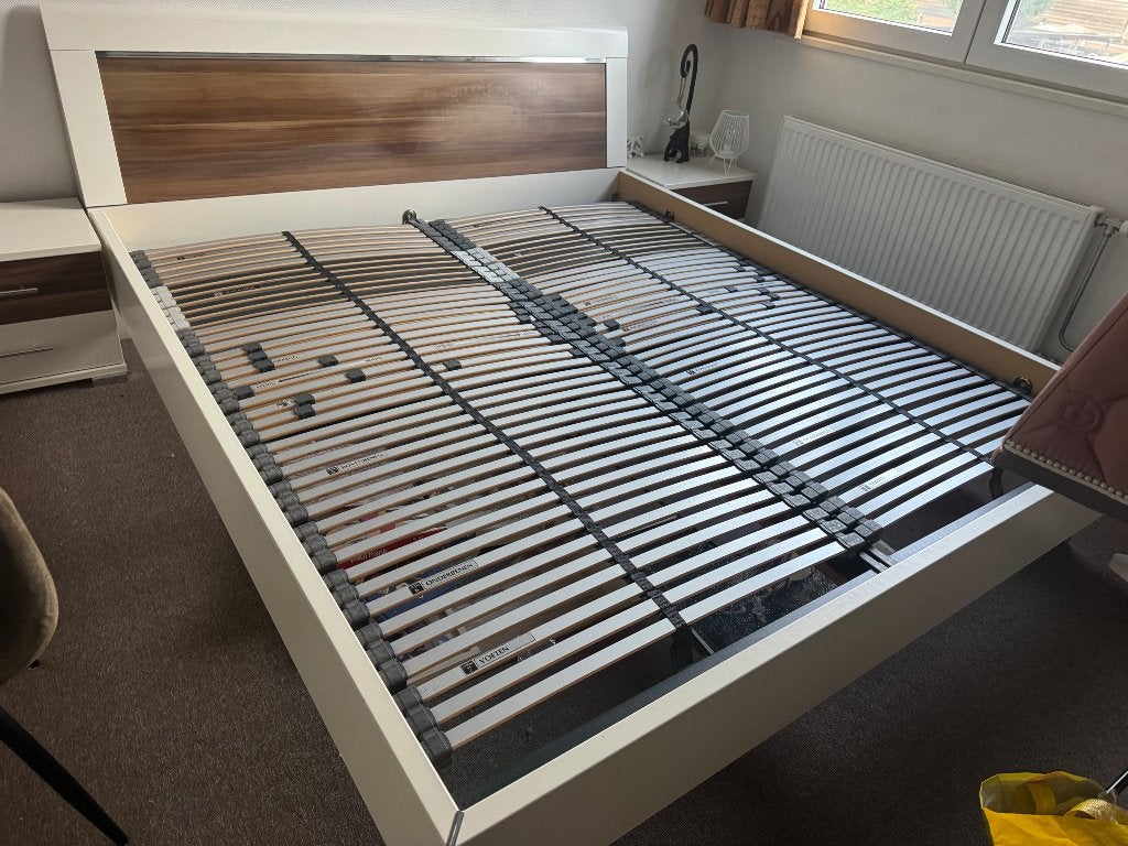 2 persoons bed, Huis en Inrichting, Slaapkamer | Bedden, Ophalen, Gebruikt, Wit, Tweepersoons
