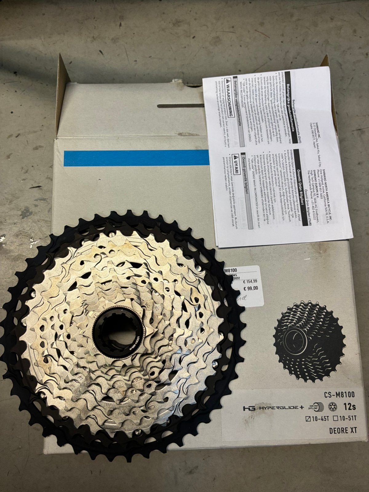 Shimano XT CS-M8100 12 speed 10-45 cassette nieuw, Ophalen of Verzenden, Zo goed als nieuw, Gravelbike, Derailleur of Ketting