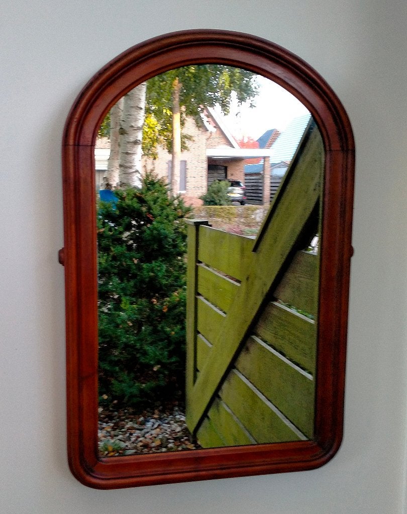 Antieke Spiegel - Originele Spiegelglas - Houten Lijst, Gebruikt, 100 tot 150 cm, Ophalen of Verzenden, Overige vormen