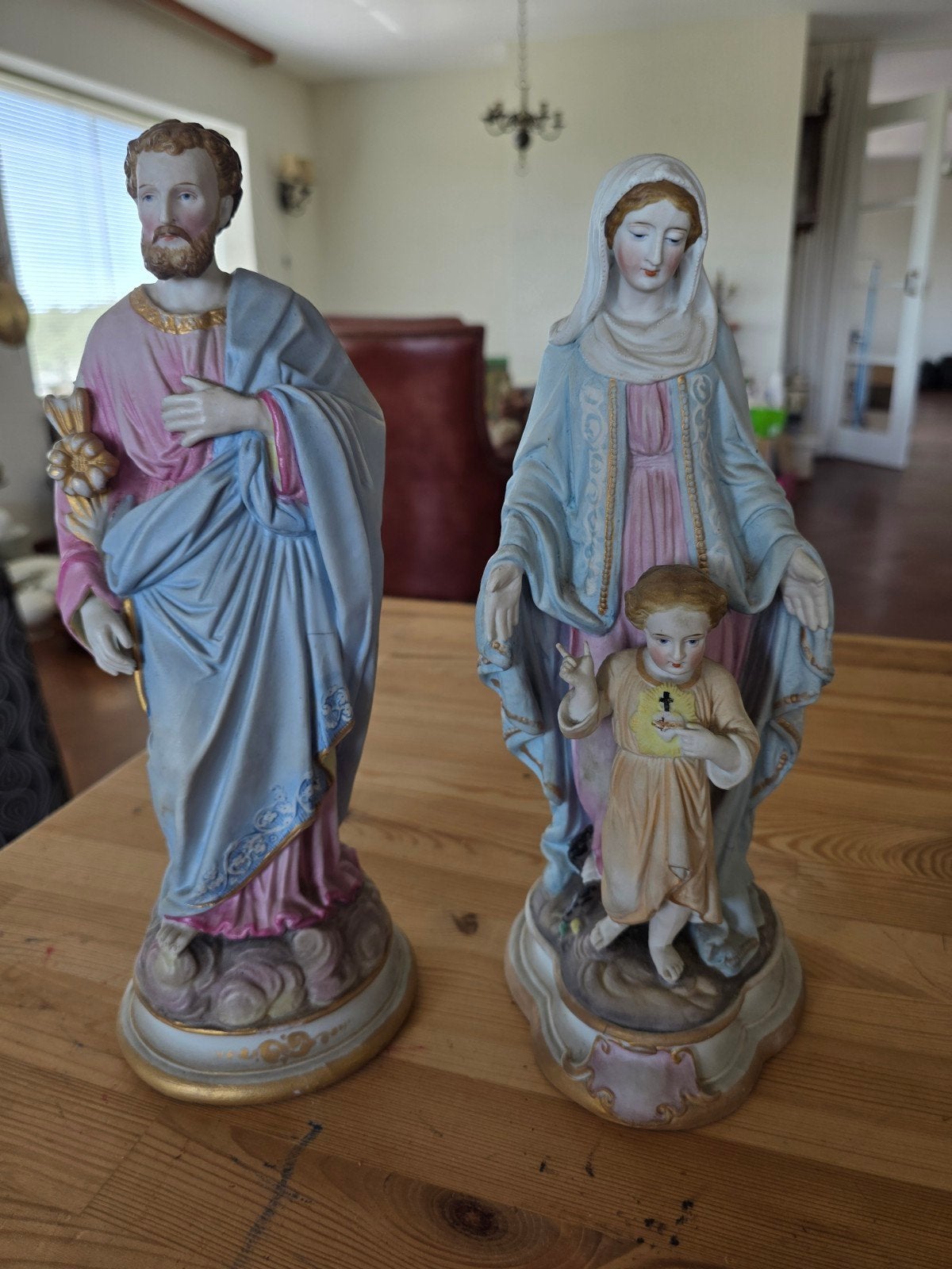 Set van 2 religieuze beelden: Maria met Kind en Jozef, Antiek en Kunst, Antiek | Religie, Ophalen