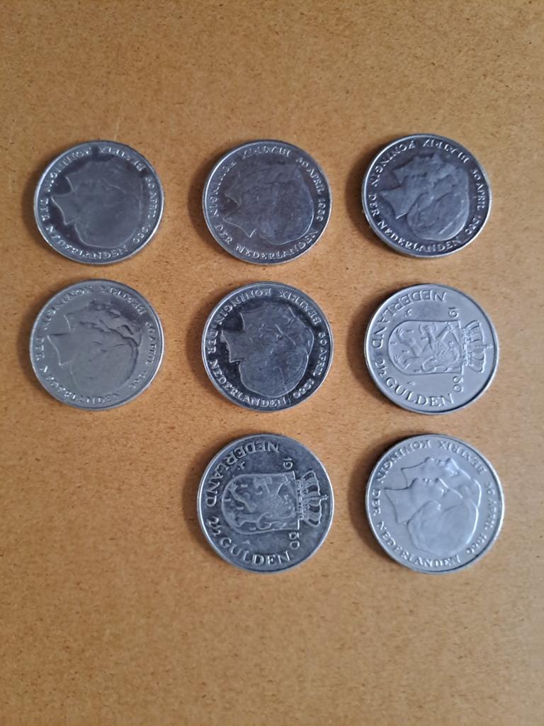 Set van 8 'Dubbele kop' rijksdaalder, Postzegels en Munten, Munten | Nederland, Setje, 2½ gulden, Koningin Beatrix, Ophalen of Verzenden