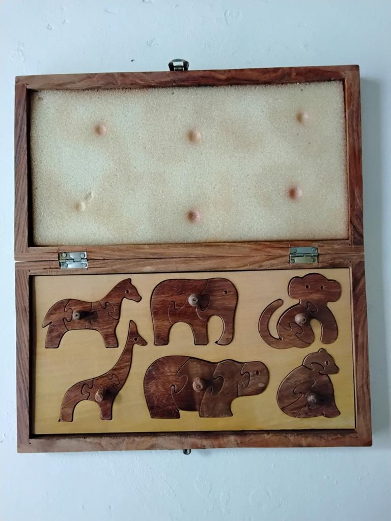 Vintage handgemaakte dierenpuzzel uit India, Ophalen of Verzenden