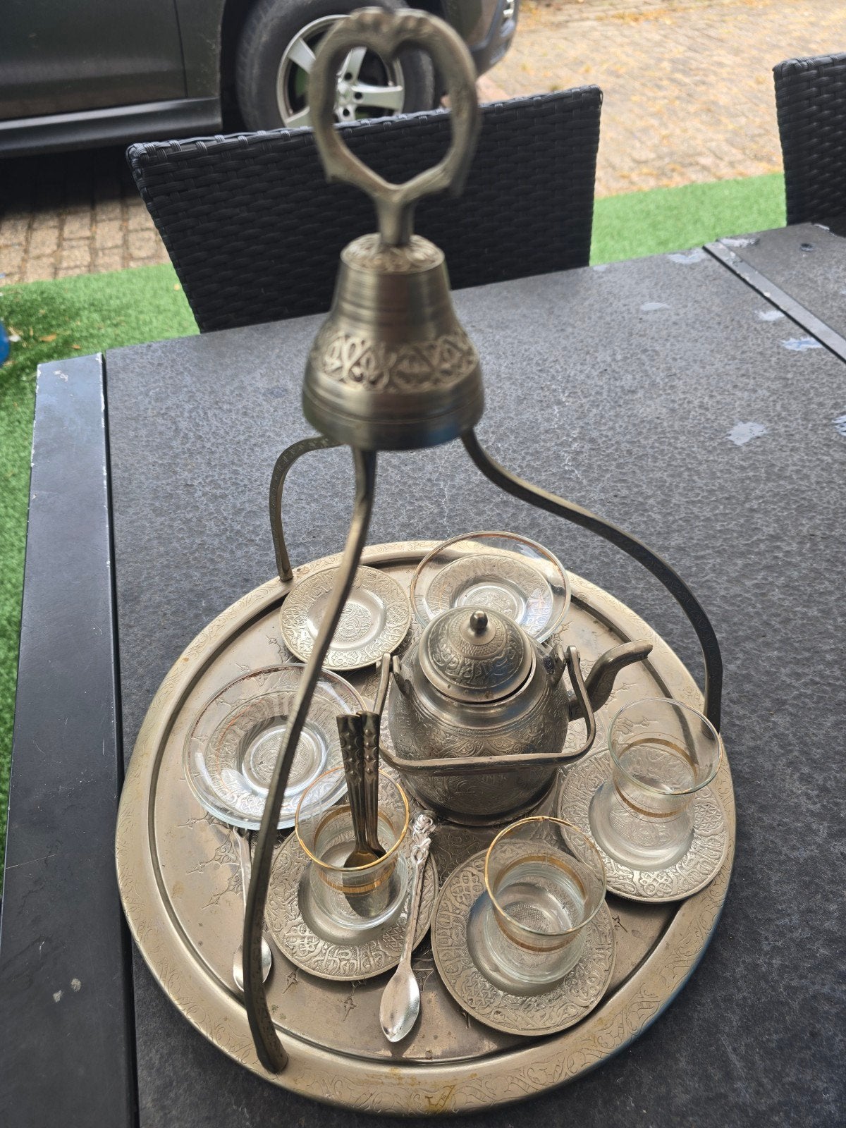 Vintage Marokkaanse theeset met dienblad en theepot (DOOS 7), Ophalen of Verzenden