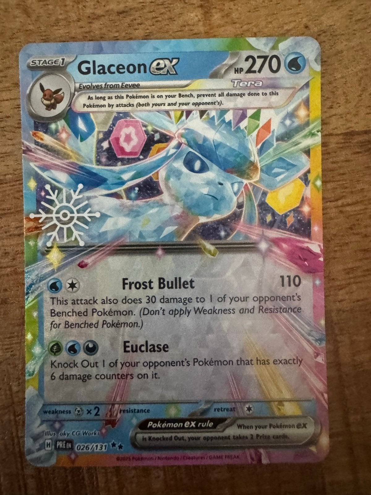 Glaceon EX Pokémon Kaart - Full Art Holo 026/131, Ophalen of Verzenden, Zo goed als nieuw, Losse kaart, Foil