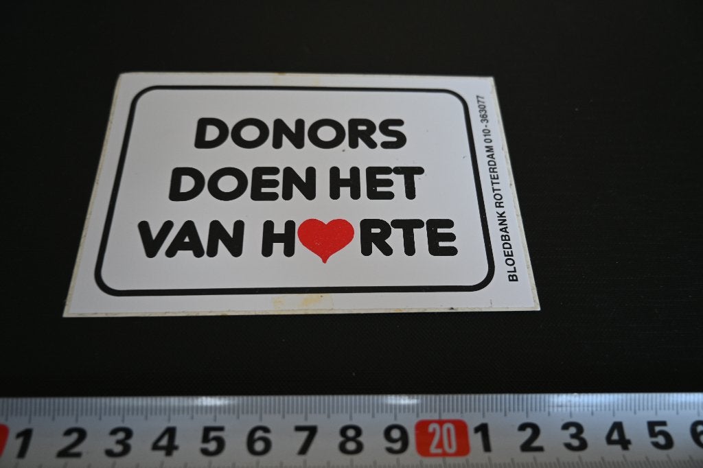 sticker bloedbank rotterdam donors doen het van harte, Ophalen of Verzenden, Zo goed als nieuw