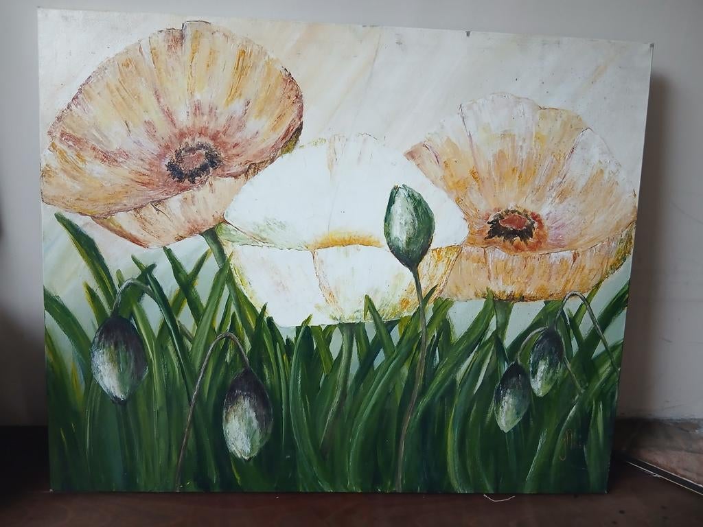 Schilderij met klaprozen - Handgeschilderd kunstwerk, Antiek en Kunst, Kunst | Schilderijen | Abstract, Ophalen of Verzenden