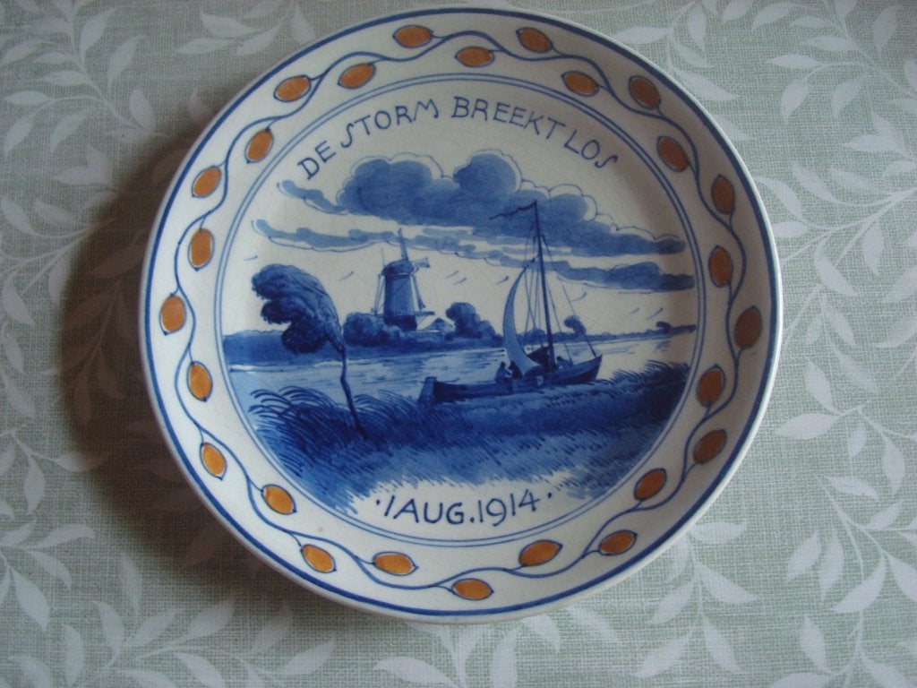 wandbord Porceleyne fles de storm breekt los 1 aug 1914, Antiek en Kunst, Ophalen of Verzenden