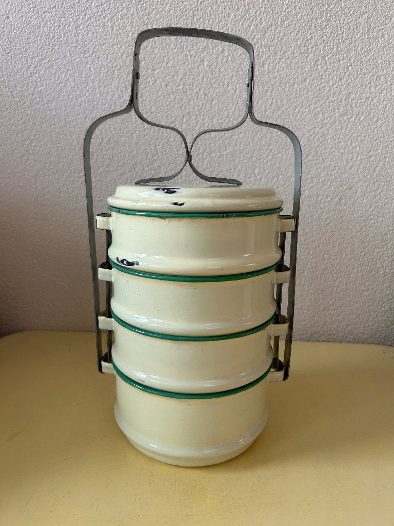 Vintage emaille rantang etensdrager Balance Brand 4 laags, Ophalen of Verzenden