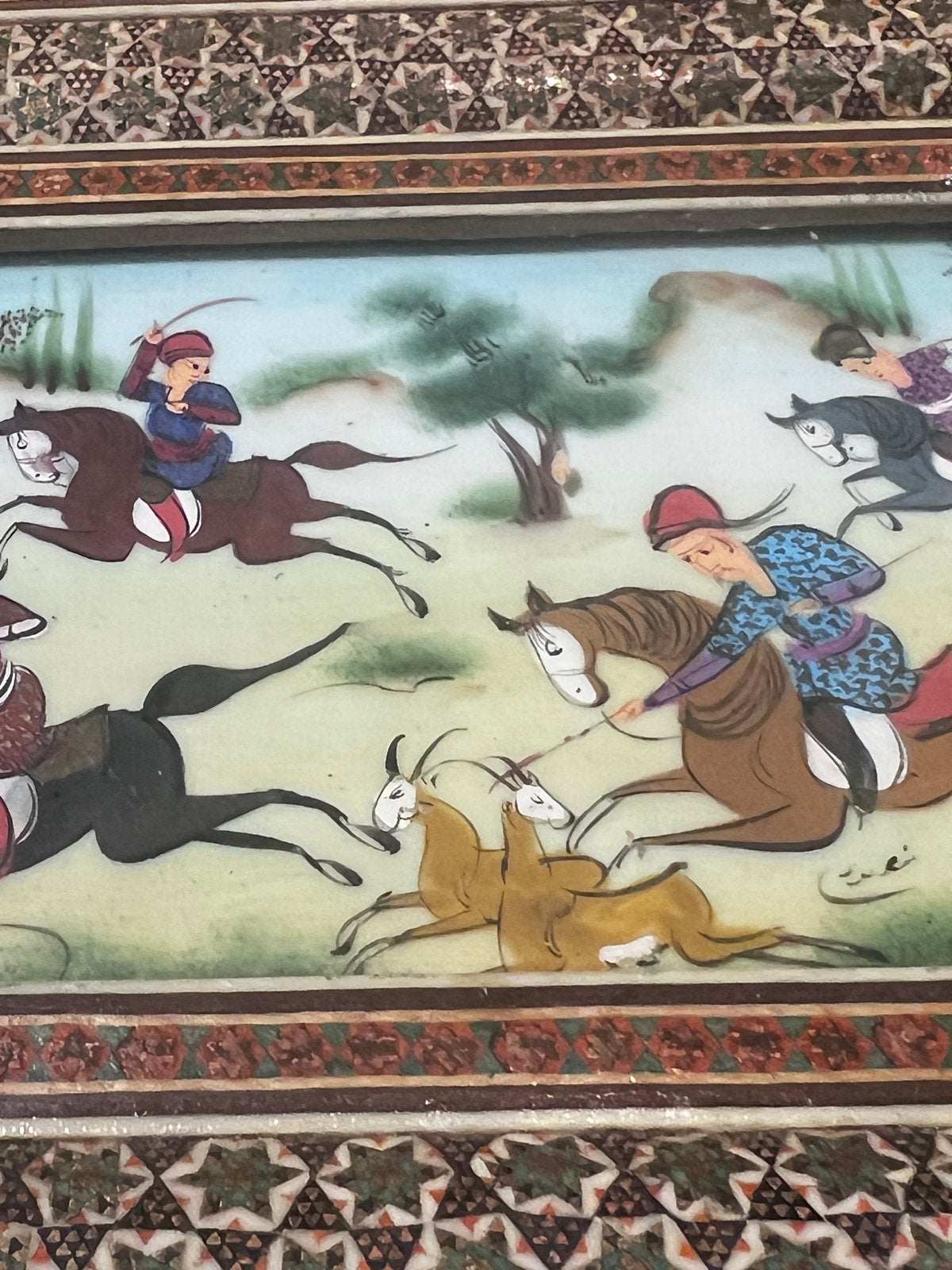 Perzische miniatuur schildering in ingelegd frame, Ophalen of Verzenden