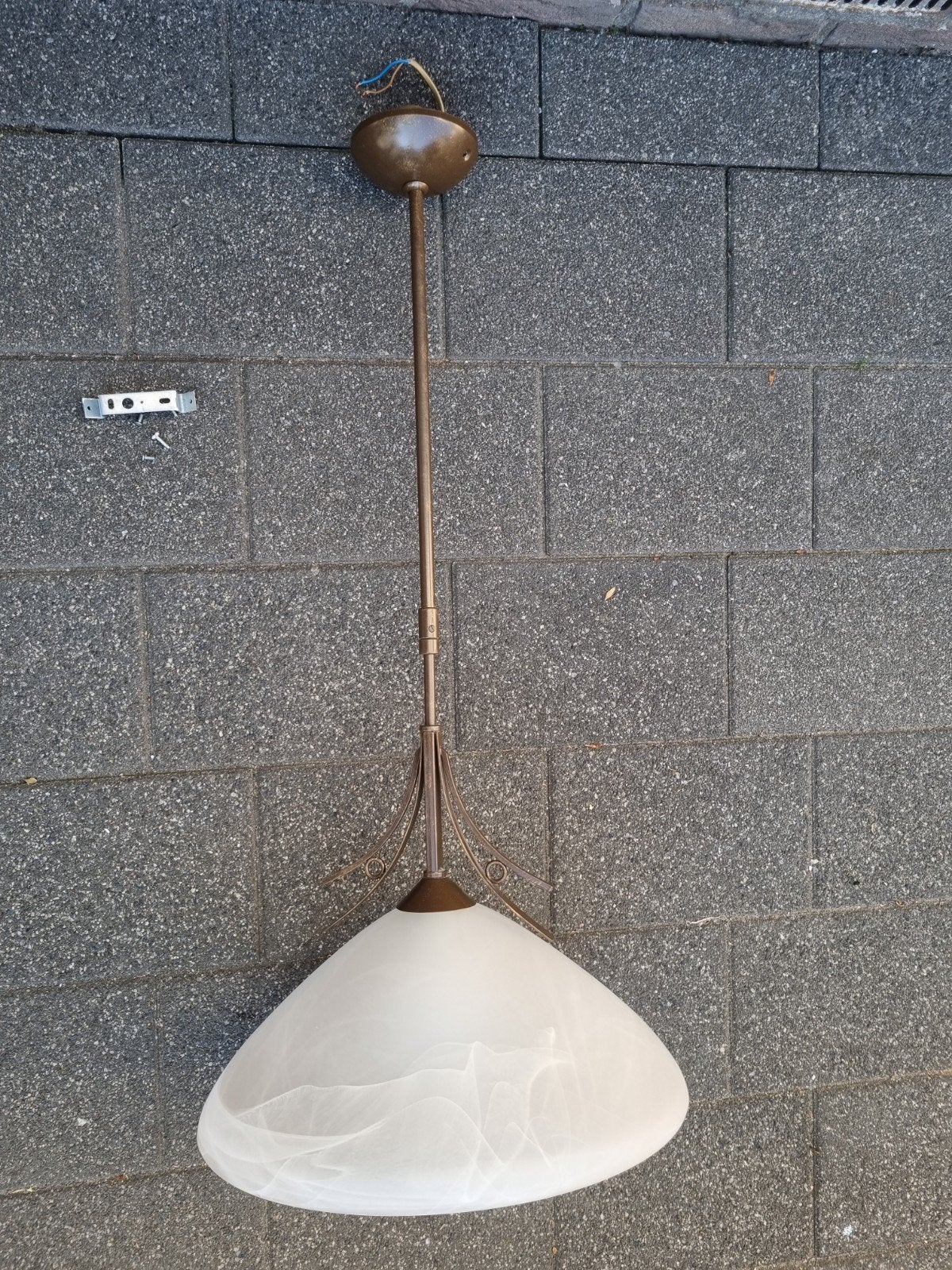 Masterlight hanglamp met albast amber glazen kap, Ophalen, Gebruikt, Glas, E27 (groot)