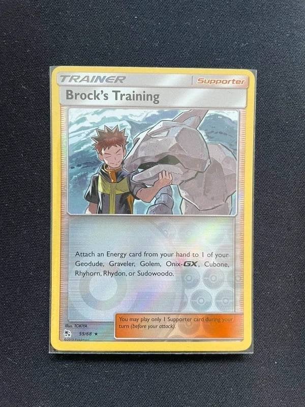 Brock's Training (HIF 55) - Pokemon Hidden Fates, Hobby en Vrije tijd, Verzenden, Zo goed als nieuw, Losse kaart, Foil