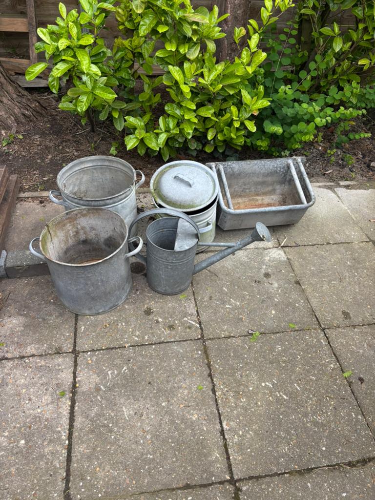 Zinken potten en gieter, Tuin en Terras, Gieters, Ophalen of Verzenden