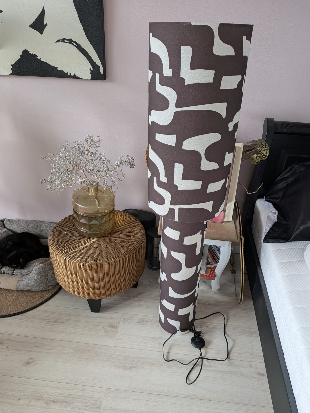 Vloerlamp Delight met abstract patroon, E27 fitting, Nieuw, 100 tot 150 cm, Textiel, E27 (groot)