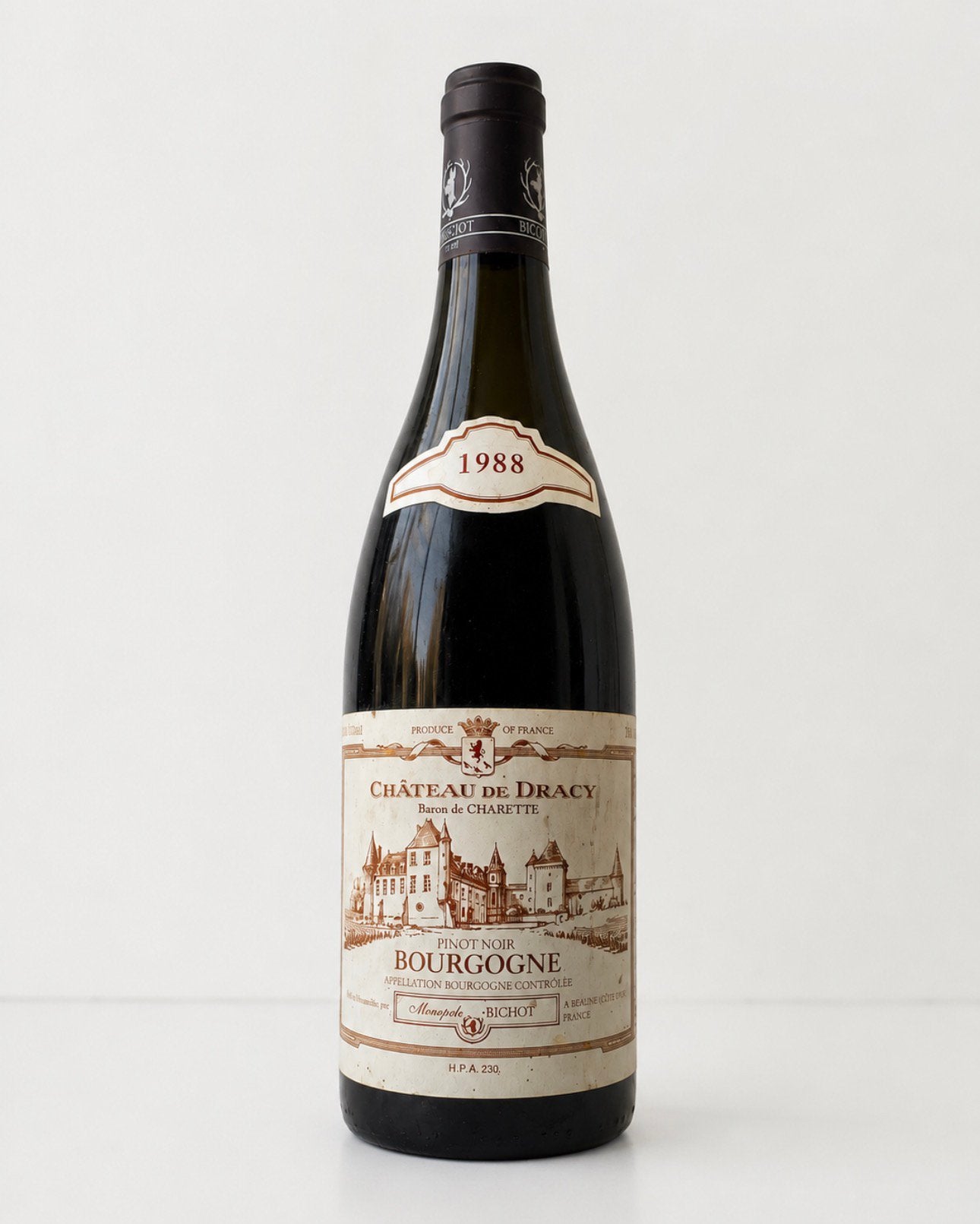 Château de Dracy Baron de Charette Bourgogne Pinot Noir 1988, Ophalen of Verzenden, Zo goed als nieuw, Frankrijk