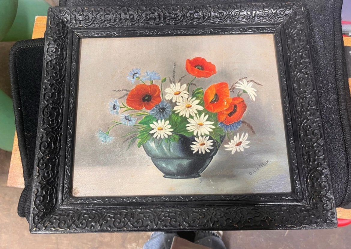 Schilderij met bloemen in vaas - D. Lieftink, Ophalen of Verzenden