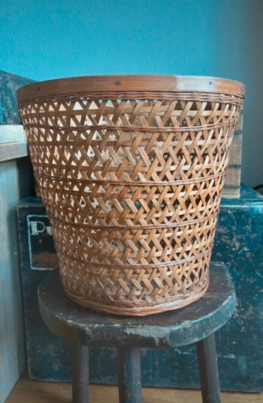Antieke franse rieten rotan mand, Ophalen of Verzenden