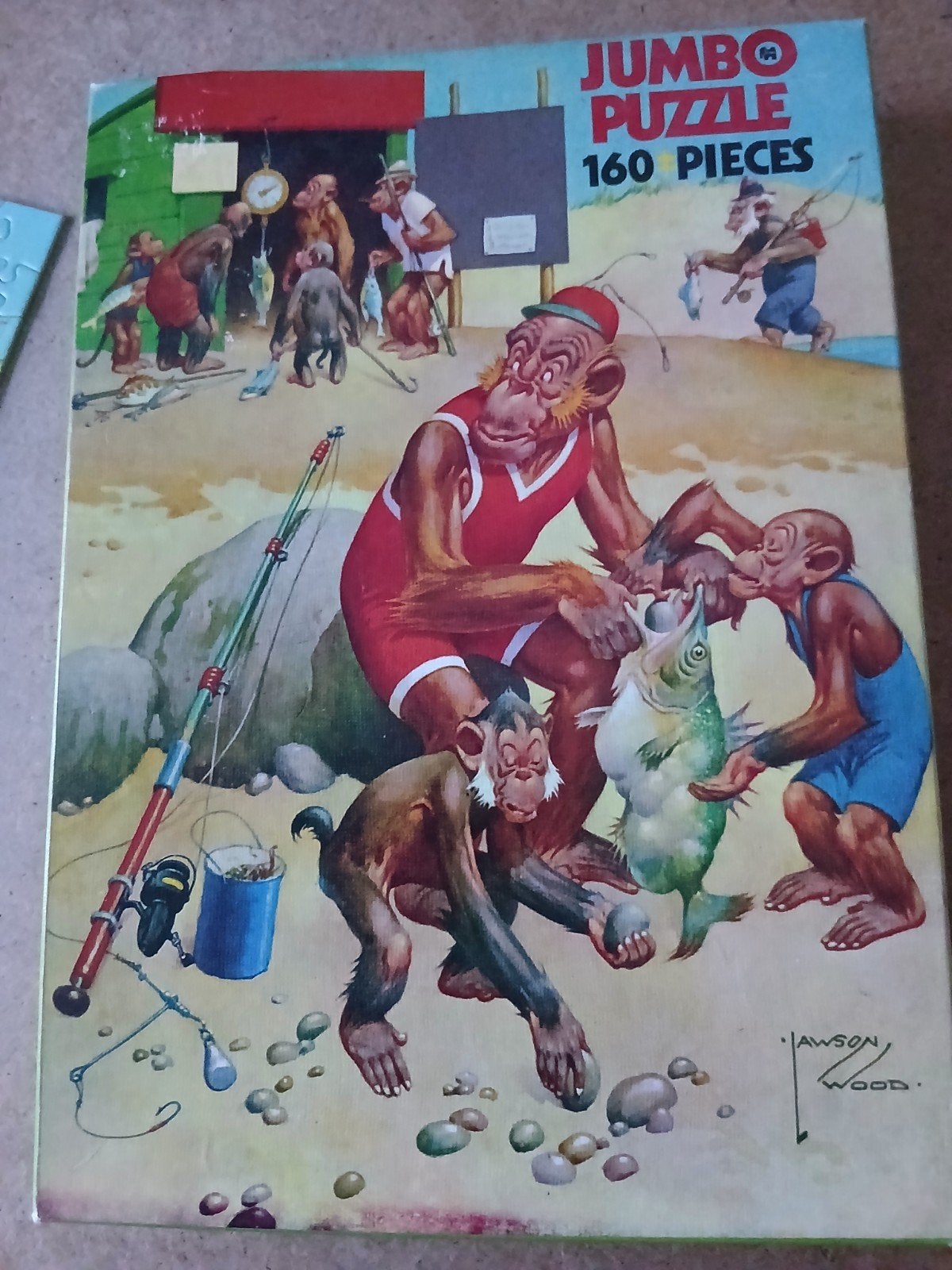 Vintage Jumbo Puzzel 160 Stukjes - Aapjes Vissen, Ophalen of Verzenden, Gebruikt