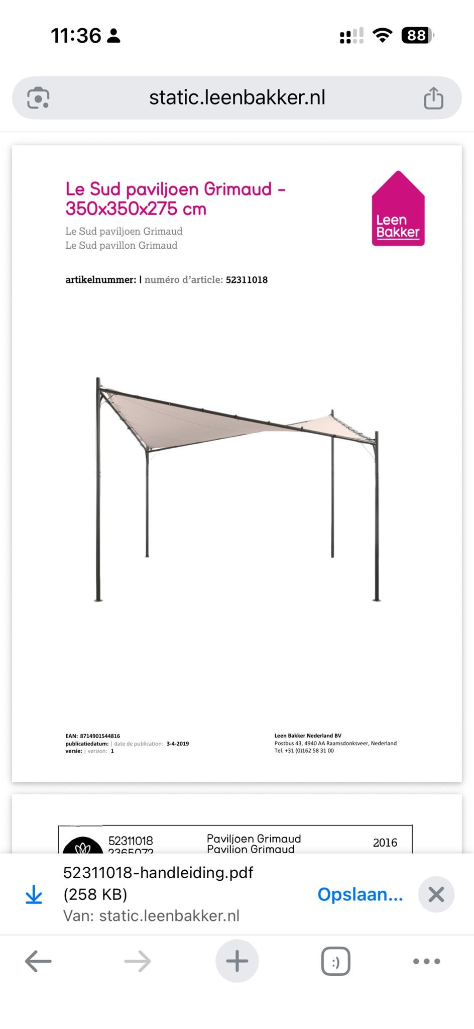 Le Sud paviljoen Grimaud - 350x350x275 cm, Ophalen, Gebruikt, Minder dan 4 meter, Paviljoen