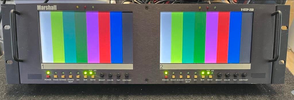 Marshall V-R72P-2SD Dual TFT 7" Rack Monitor - SDI/Composiet, Ophalen of Verzenden, Gebruikt, Video