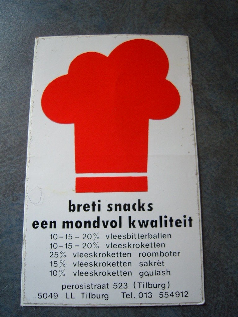 sticker tilburg BRETI SNACKS een mondvol kwaliteit, Ophalen, Zo goed als nieuw