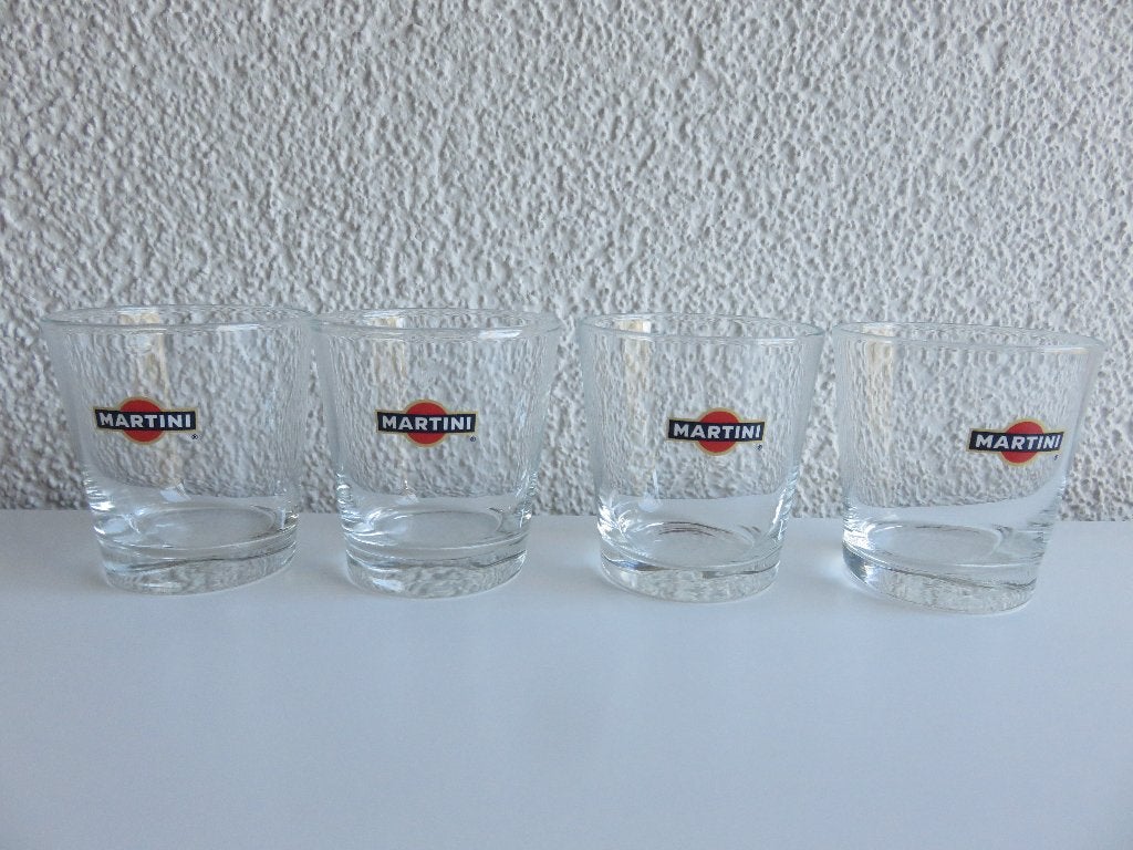 4 originele Martini glazen, merkglazen, Ophalen of Verzenden, Zo goed als nieuw, Borrel- of Shotglas