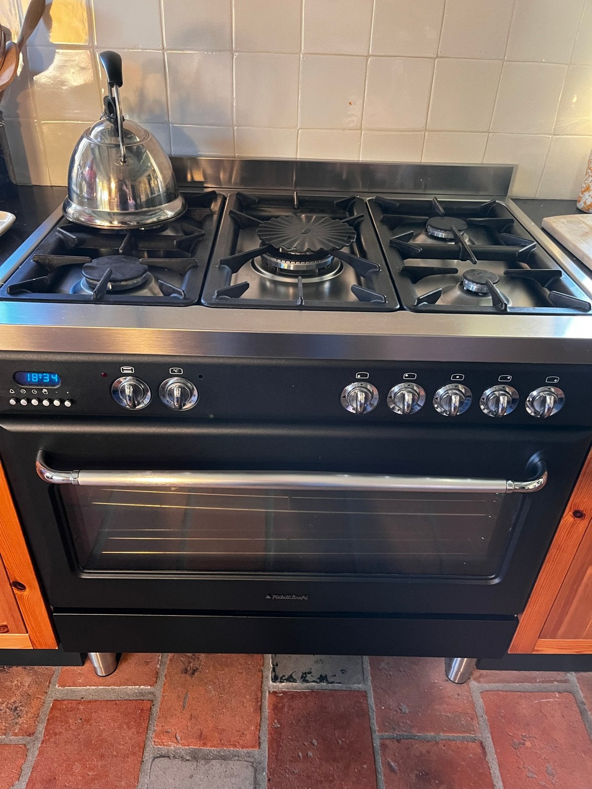Fratelli Onofri Fornuis met gasfornuis en oven - Zwart/RVS, Witgoed en Apparatuur, Gebruikt, 60 cm of meer, Ophalen of Verzenden
