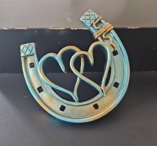 Hoefijzer met 2 Harten hars, 12 cm, Meerkleurig, Ophalen of Verzenden, Kunststof