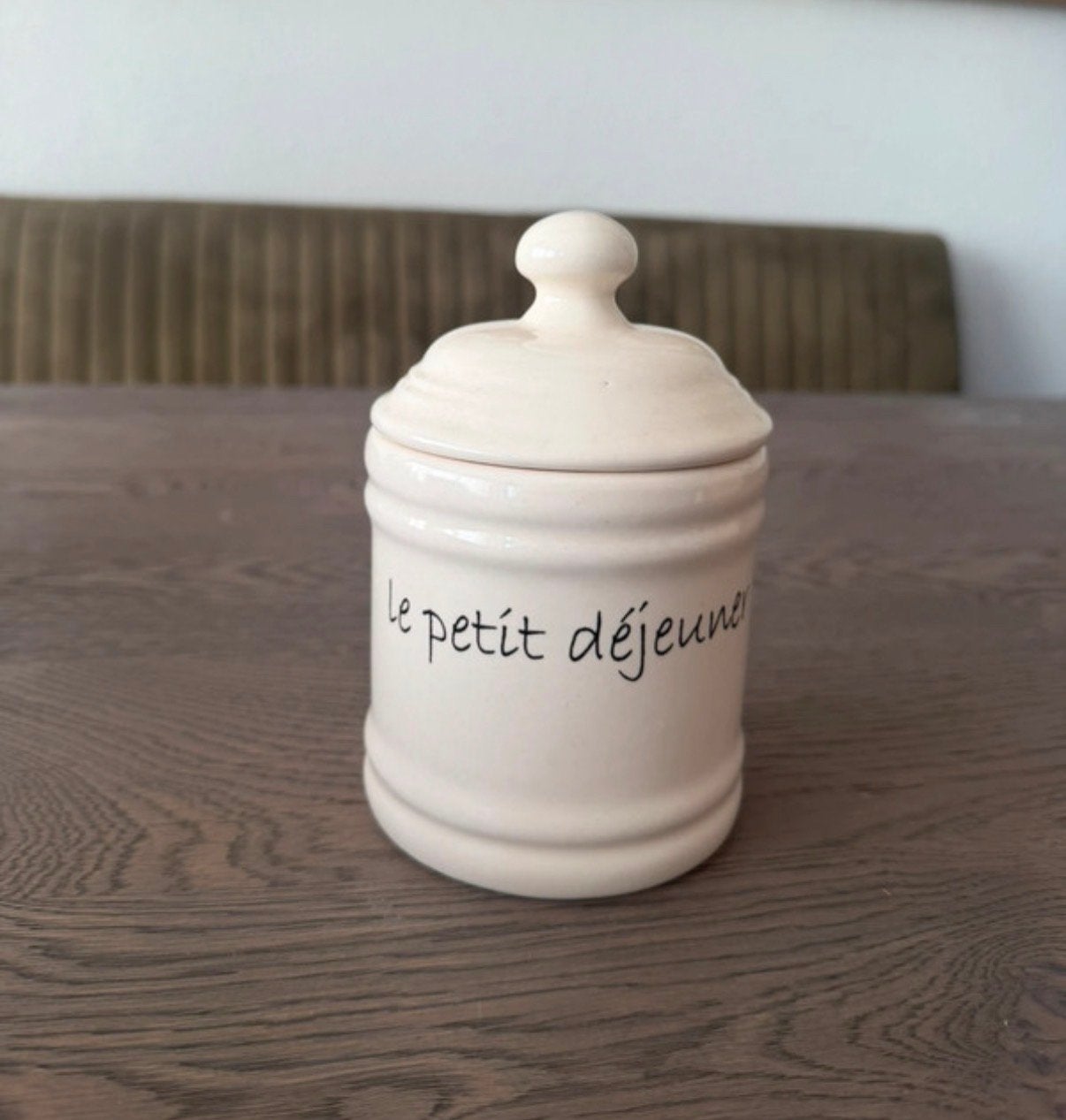 Riviera Maison voorraadpot 'Le Petit Déjeuner', Ophalen of Verzenden, Zo goed als nieuw, Voorraadpot, Steen/keramiek