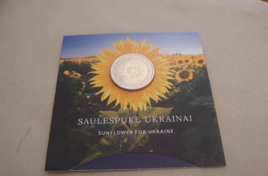 2 euro Letland Coincard Oekraïense Ukraine Zonnebloem, 2023, Verzenden, Overige landen, 2 euro, Losse munt