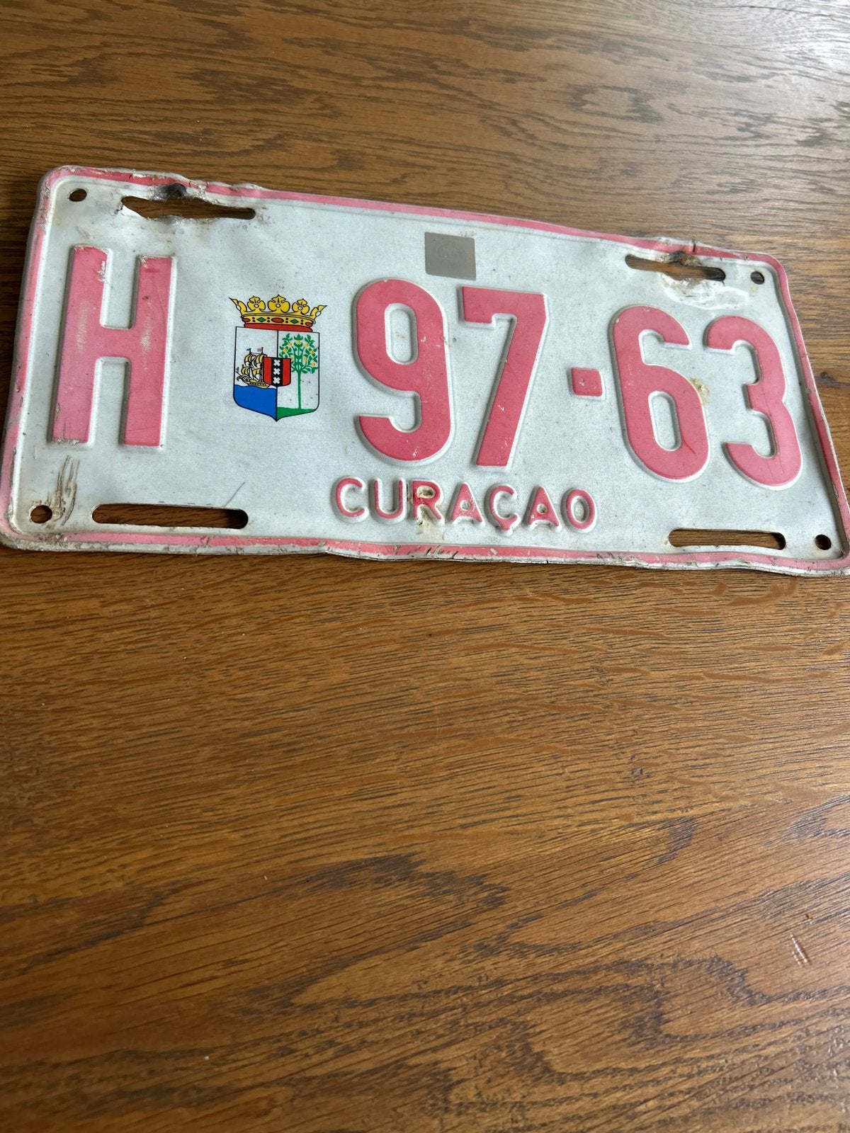 Vintage nummerplaat Curaçao H 97-63, Ophalen of Verzenden, Gebruikt