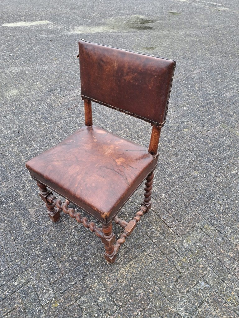 Antieke Barok / Spaanse Leren Stoel, Ophalen