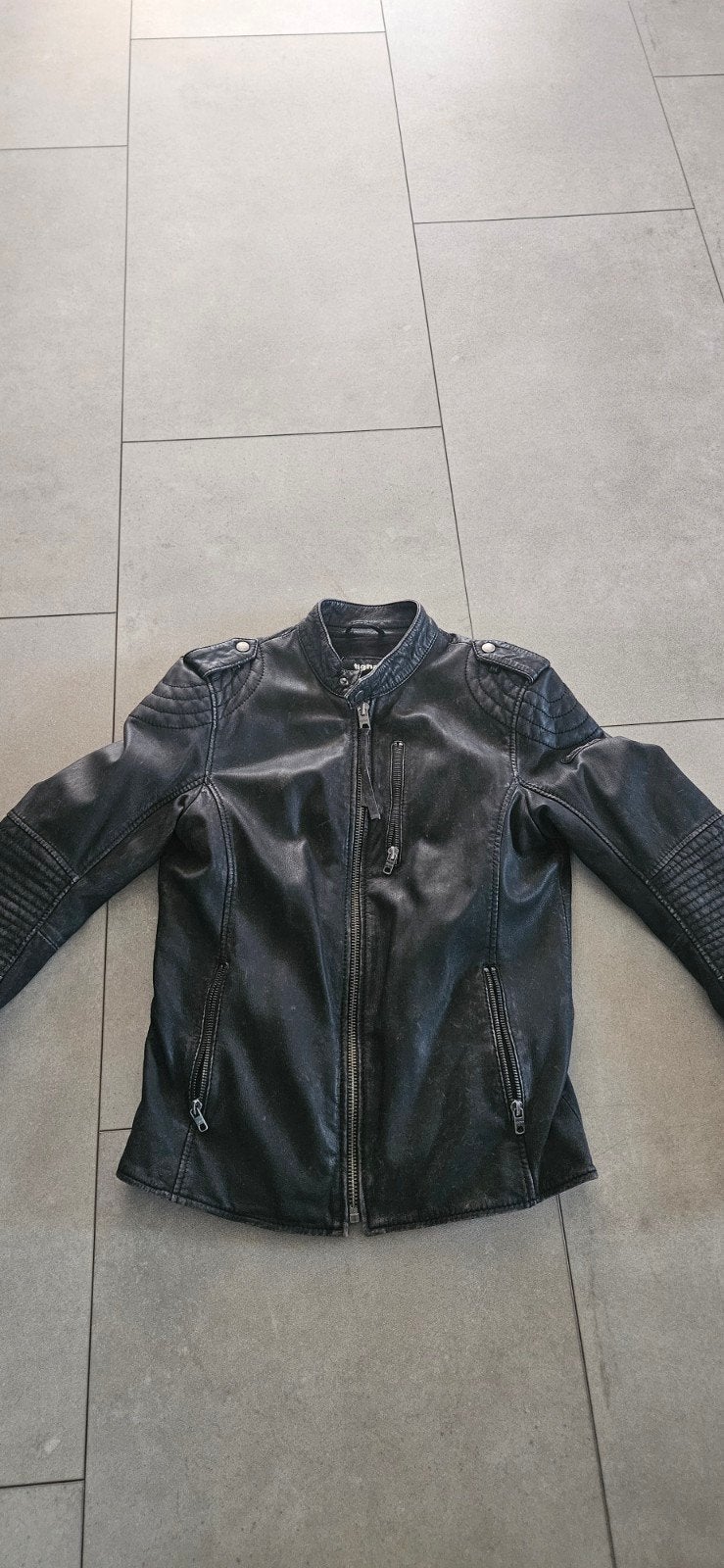 Tigha Leren Jas Zwart Maat S, Kleding | Heren, Ophalen of Verzenden, Zo goed als nieuw, Zwart