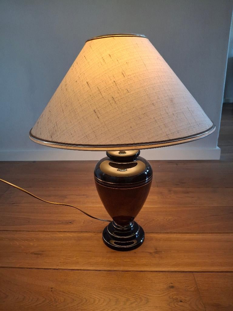 Mooie grote vintage schemerlamp/tafellamp met linnen kap, Ophalen, Gebruikt, 50 tot 75 cm, Klassiek