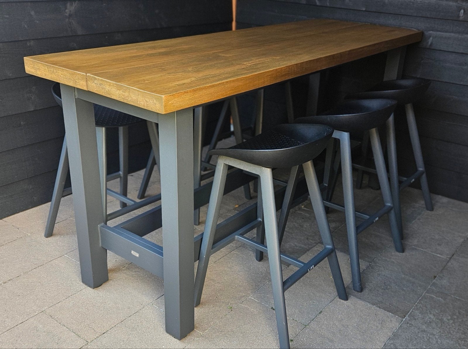 Life Outdoor Living bartafel met 6 barkrukken, Ophalen, Rechthoekig, Teakhout