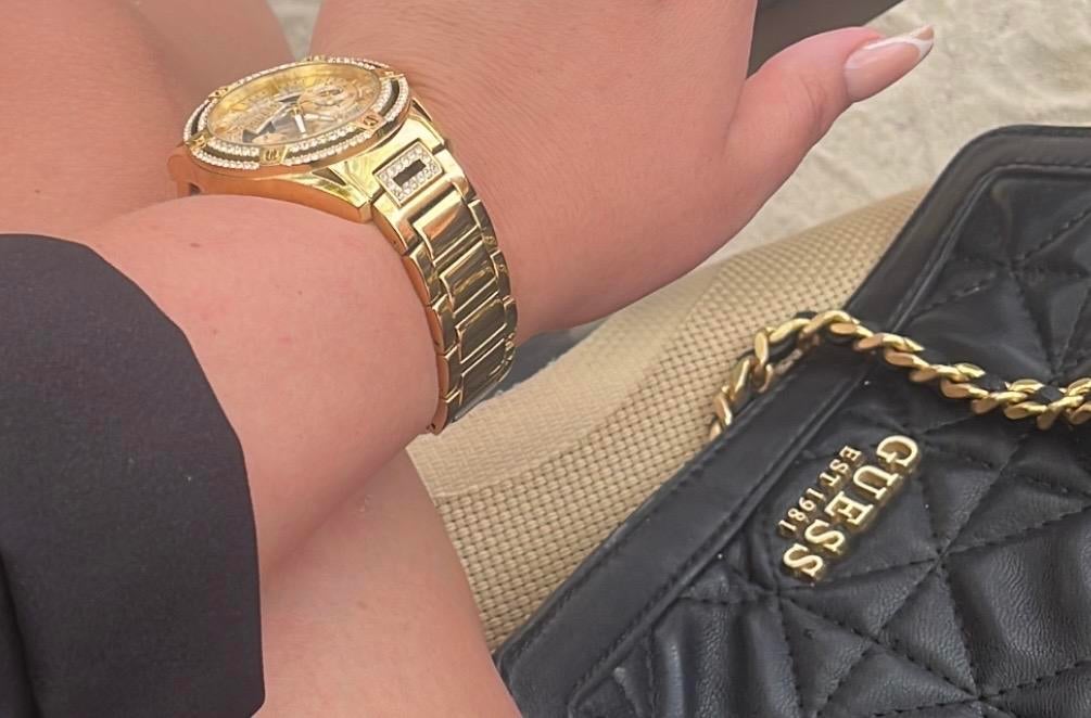Gouden Guess horloge met strass, Gebruikt, Verzenden, Guess, Polshorloge