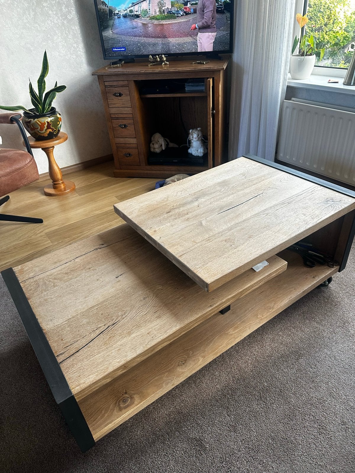 Salontafel met metalen look, Ophalen, Gebruikt, 100 tot 150 cm, 50 tot 100 cm