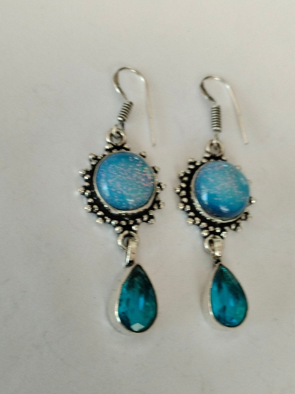 zilveren oorbellen met doublet Opal en topaas, Hangers, Nieuw, Met edelsteen, Zilver