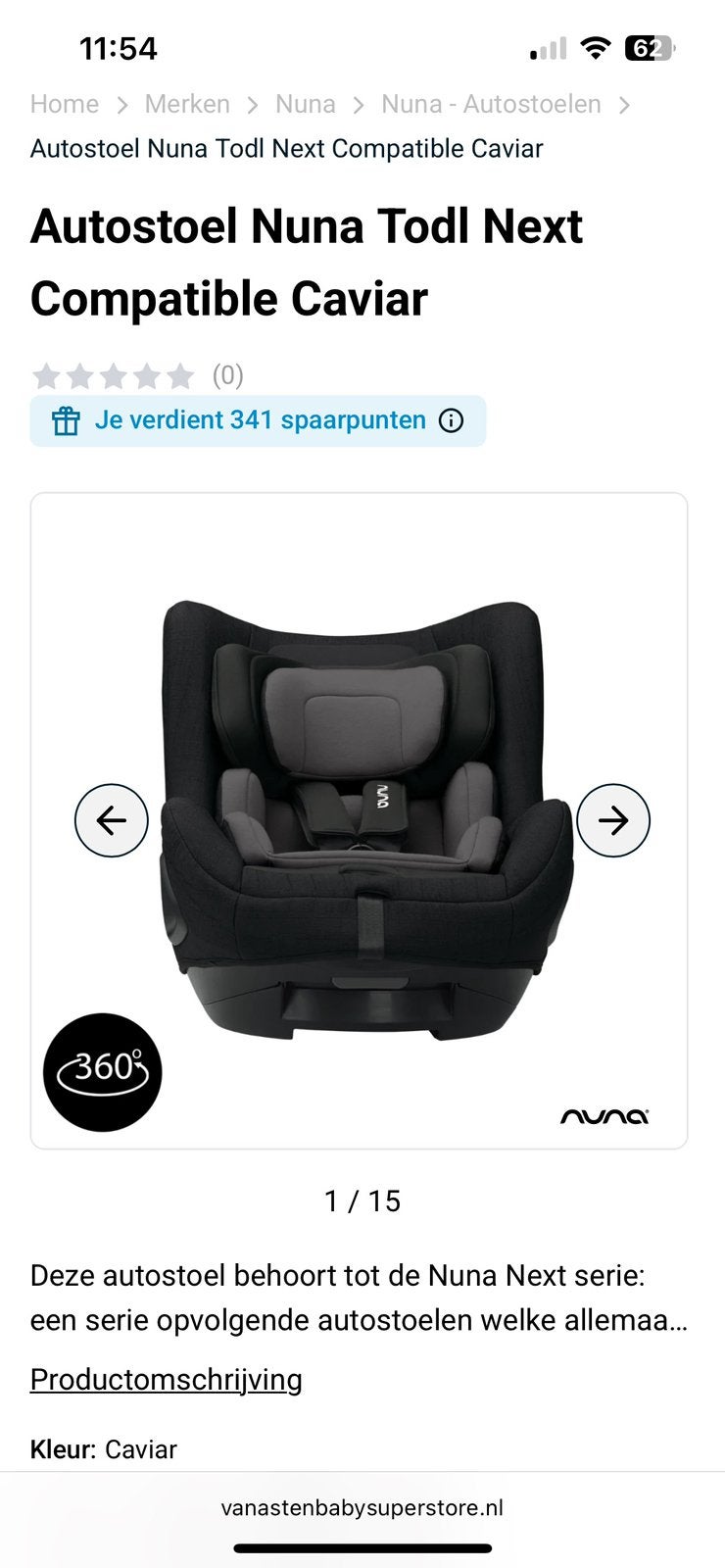 Nuna todl next autostoel + 360 isofix base ZGAN, Zo goed als nieuw, Isofix, 0 t/m 13 kg, Ophalen