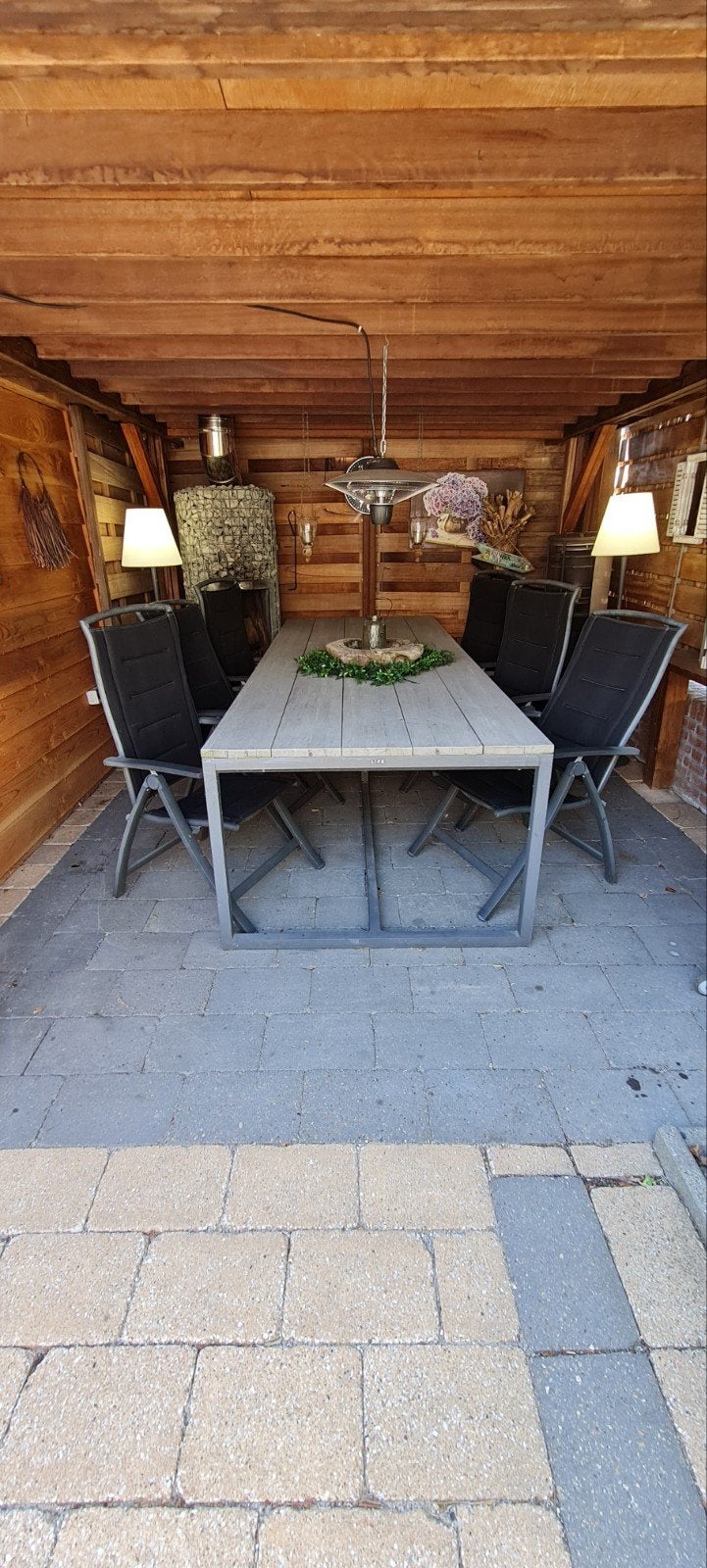 grijze teakhouten tuintafel met 8 verstelbare stoelen, Tuin en Terras, Tuinstoelen, Ophalen, Gebruikt, Aluminium, Inklapbaar