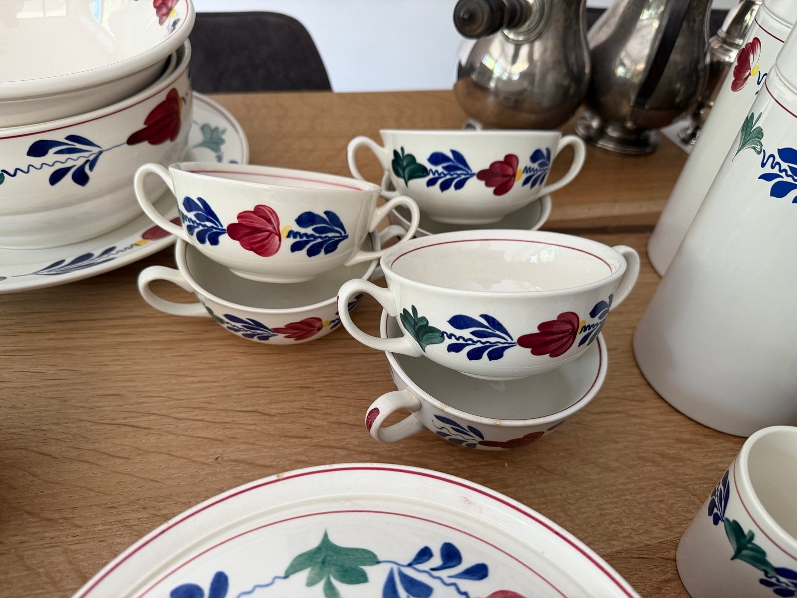 Set van 6 vintage soepkommen met schotels - Boch Frères, Antiek en Kunst, Antiek | Servies los, Ophalen