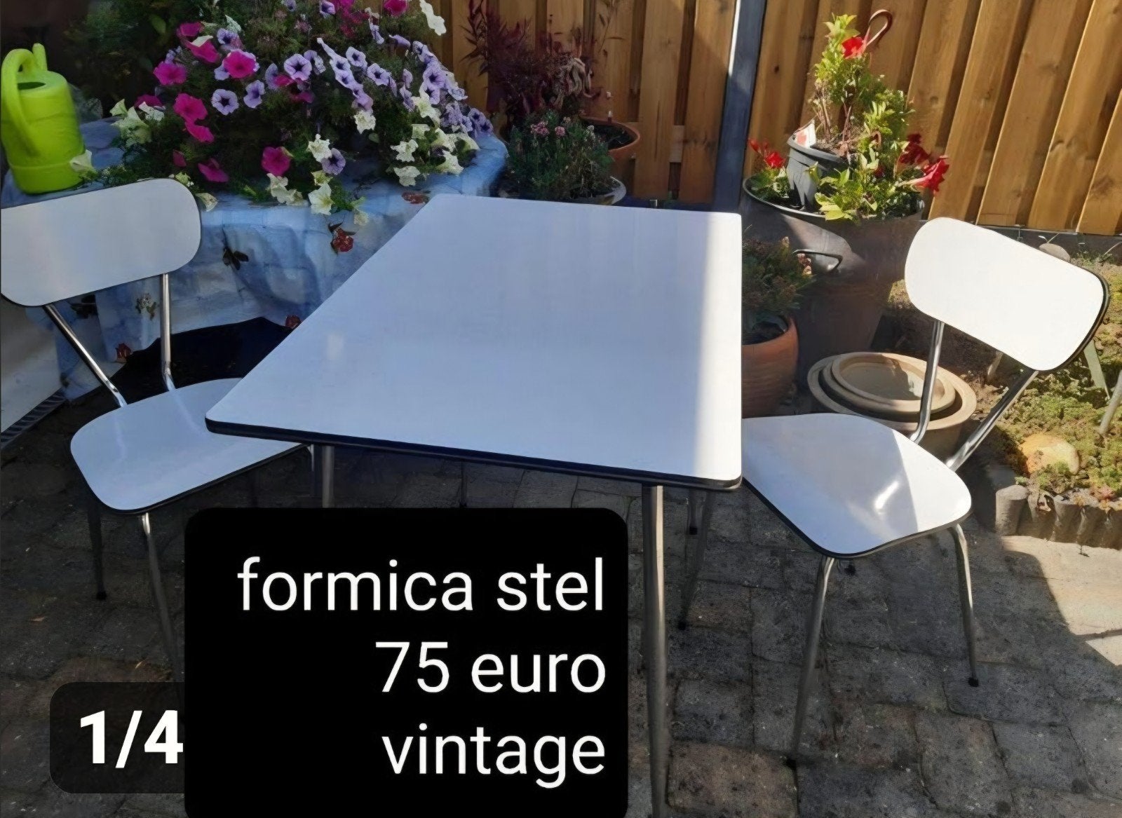Vintage Formica Tafel met 2 Stoelen - Wit, Ophalen, Gebruikt, Twee, Wit