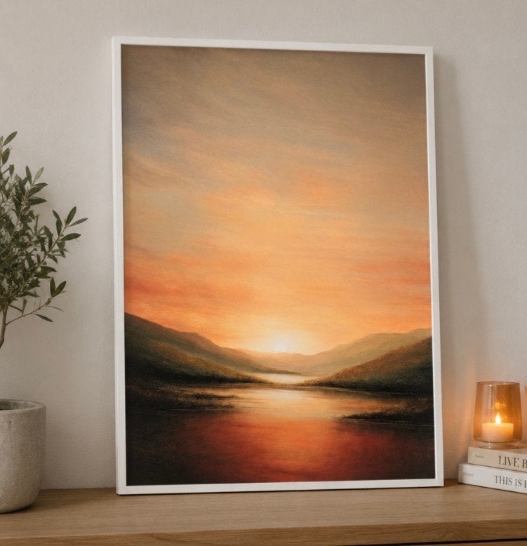 Mooi canvas schilderij in lijst - Zonsondergang landschap, Ophalen