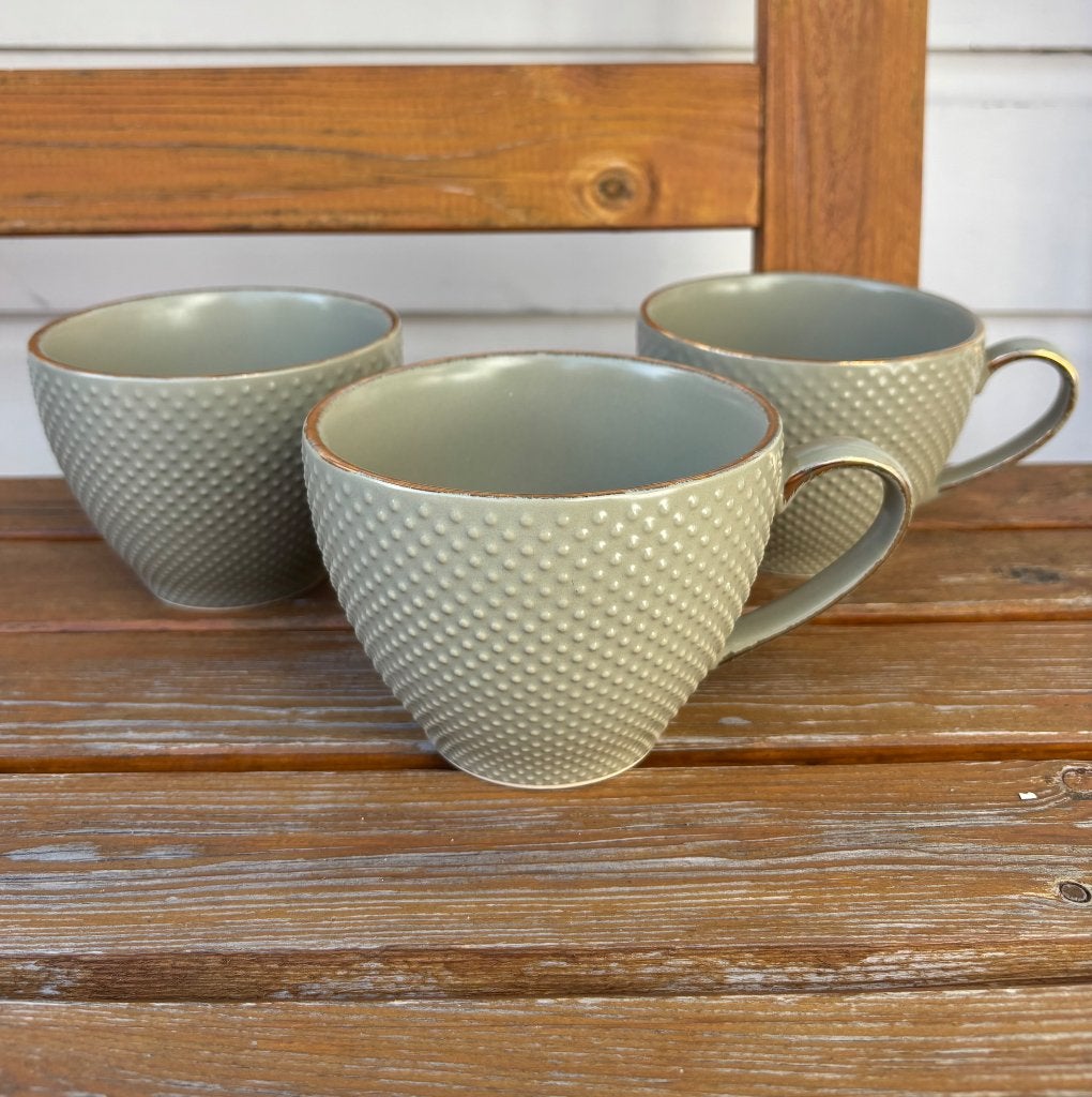 3x groene soepmok met reliëf en goudkleurige rand | servies, Huis en Inrichting, Ophalen of Verzenden, Aardewerk, Overige stijlen